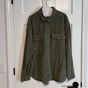 Zara | Men’s Casual Button-Down Shirt, Corduroy, Green, Size XL - EUC